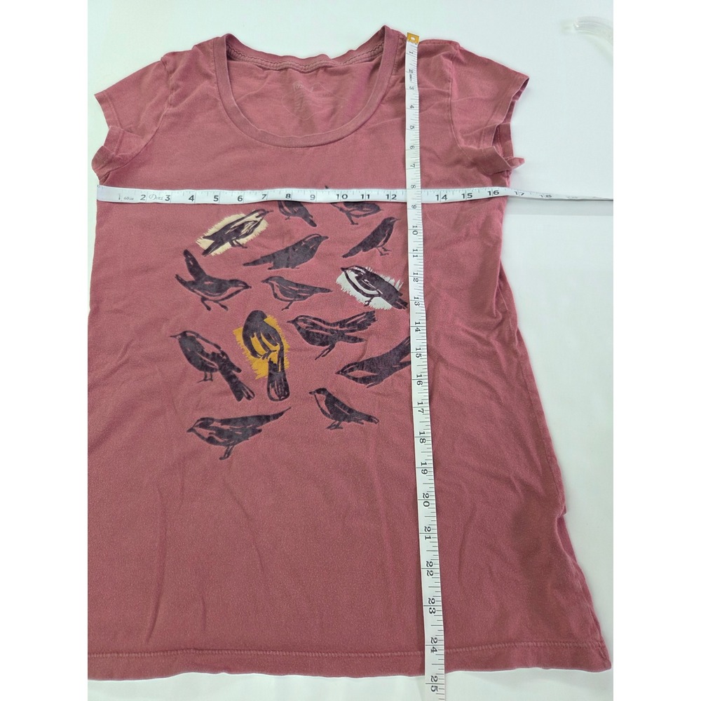 Fossil Graphic Tee Women Large Mauve Bird Illustration Scoop Neck Cotton Shirt - Picture 3 of 6